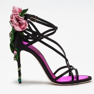 Dolce&Gabbana Black satin sandals with embroidery